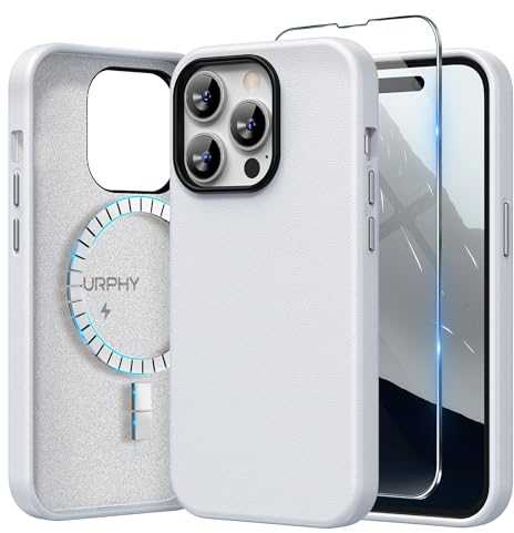 SURPHY Faux Leather Case Compatible with iPhone 14 Pro Case 6.1 inch, Premium PU Leather Case Cover (with Metallic Buttons & Microfiber Lining) for iPhone 14 Pro, Cool White