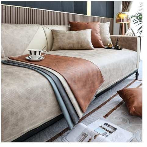 HonunG Sofa Überzug- für 1-4 Sitzer,Couch Überzug Kunstleder Sofaschoner rutschfest,Sofa Uberzug l Form Sofa Cover für Haushalte Sofa Überzug Ecksofa Sofaüberwurf (Beige,90×180cm)