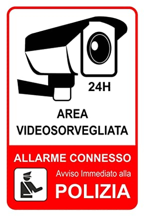 GLOBAL CARTELLO SEGNALETICO - AREA VIDEOSORVEGLIATA ALLARME CONNESSO AVVISO IMMEDIATO ALLA POLIZIA - Adesivo Extra Resistente, Pannello in Forex, Pannello In Alluminio (20X31 CM, Alluminio)