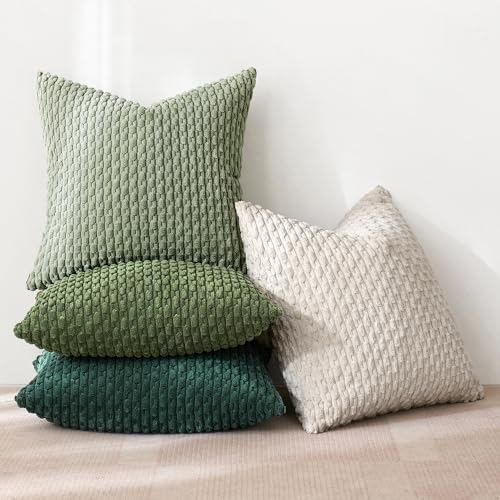 MIULEE 4er Set Kordsamt Kissenbezüge Kissenbezug Dekorative Kissenhülle Moderne Sofakissen Kissen Zierkissen Couchkissen für Sofa Dekokissen Wohnzimmer Schlafzimmer 50x50 cm Grün Serie