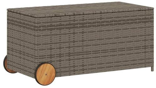 vidaXL Gartentruhe mit Rollen Grau 190L Poly Rattan