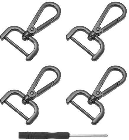 QUARKZMAN 4pz Ganci Girevoli con Moschettone, 25mm(1) Chiusura Girevole in Metallo, Ring a D Gancio a Scatto Staccabile Metallo con Cacciavite per Creazione Borse Portachiavi, Nero