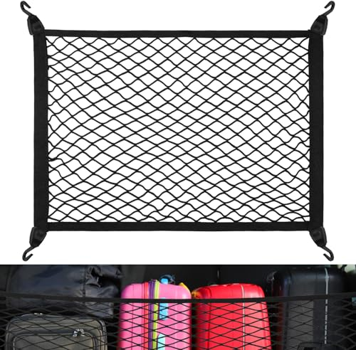 Yimomoyi Red Maletero De Coche Con 4 Ganchos 60×40cm Extensible a 120×80cm - Almacenamiento y Fijación Para la Mayoría De los Coches