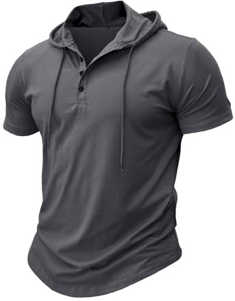 MakingDa Athletische Kurzarm Kapuze Männer Mode Training Gym Pullover Kapuze Hemd Knopf Muskel Fit Sommer Sweatshirt Leichtes Hip Hop Laufen Boxen Wandern Sport Hoodies T-Shirt