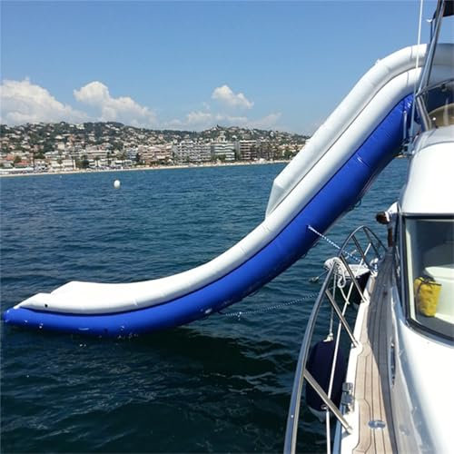 Gueploer Yacht Used Water Park Slide Slide Boat Inflatable Yacht Floating for Commercial Marine Parks, Ponds, Swimming Pools (with Air Pump),13.1Ft/4M,Blue