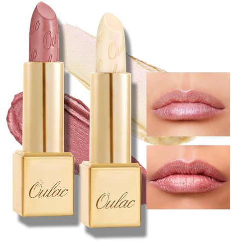 OULAC Metallic Shine Glitter Lipstick Set, Nude High Impact Lipcolor, Lightweight Soft and Ultra Hydrating, Long Lasting, Vegan 13+27