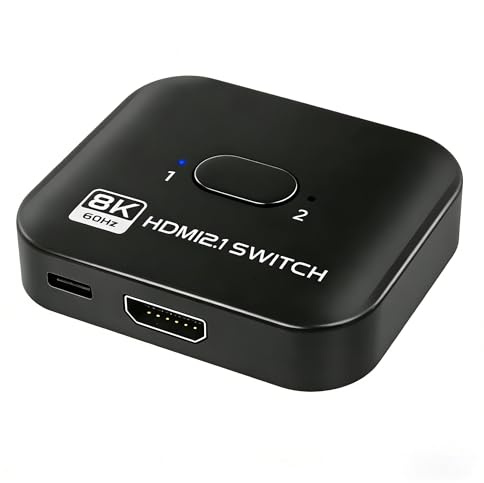 HDMI Switch 8K@60Hz 4K@120Hz HDMI Switch 2 in 1 Out Splitter 2 in 1 Out für TV/PC/Laptop/DVD/PS4/PS5/Xbox/TV Stick/Gaming Box/Blu-Ray Player/Projektor