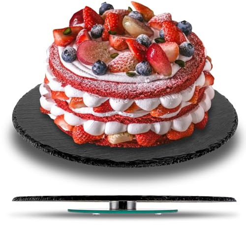 APACALI Drehbare Schieferplatte rund, Ø 30cm Drehteller aus Schiefer, Servierplatte Drehbar Schwarz, Servierteller schwarz Drehteller Etagere Deko Tablett Tischdeko