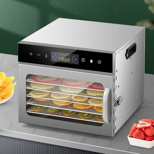 Naturalpowev Food Dehydrator Machine, Food Dryer Dehydrator, 24H Timer and Temperature Control (86-194℉), Food Dehydrator Stainless Steel for Beef Jerky, Fruits, Vegetables & Nuts,6-Trays