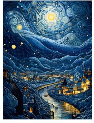 wocpvm Diamond Painting Kits Für Erwachsene diamond art Kits Für Anfänger 5D diamond painting marvel, dimond painting 30x40cm Sternenhimmel Dorf, Handwerk, Dekoration für Zuhause