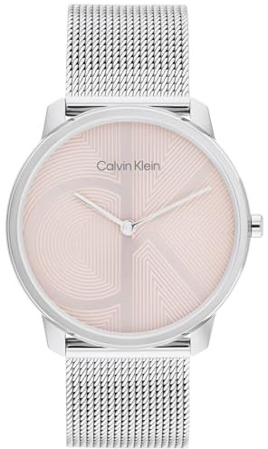 Calvin Klein Zwei-Zeiger-Quarzwerk-Uhr für Damen Kollektion CK Iconic mit Silbernes Edelstahl-Mesh-Gliederarmband - 25300015