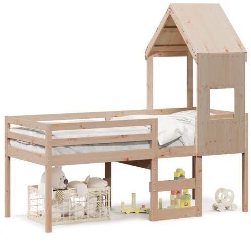 Xichuzi Hochbett mit Dach 75x190 cm Massivholz Kiefer, Bett, Bettgestell, Schlafzimmer Bett, Bed Frame - 3282019