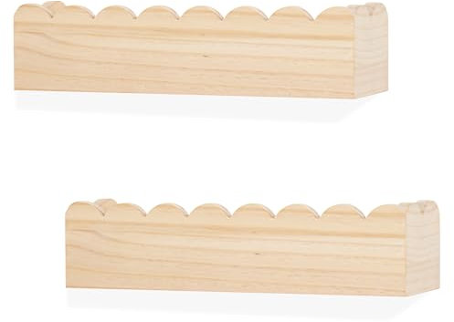 NIUBEST Scalloped Regale, Kinderzimmer Bücherregal, Kinder Floating Bücherregale aus Holz, Aufbewahrung Dekor Organizer für Wohnzimmer und Schlafzimmer, vormontiert, 2er-Pack, Kiefer (Naturholz)