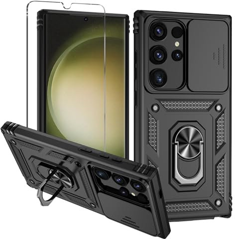 Damtong for Samsung S24 Ultra Case: with Slide Camera Cover Rotatable Kickstand Military Grade Dual Layer Shockproof Drop Protection for Samsung Galaxy S24 Ultra Phone Case Black