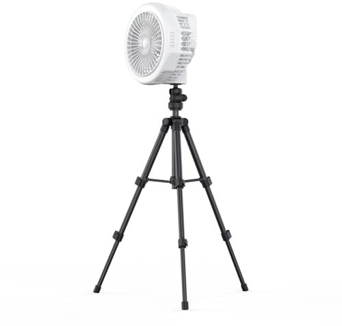 SIBOMTEX - Ventilador plegable Tr de mesa, ventilador de techo, ventilador de suelo 3 en 1, 4 velocidades, velocidad del viento, intensidad de iluminación de 3 velocidades, batería integrada de 10000
