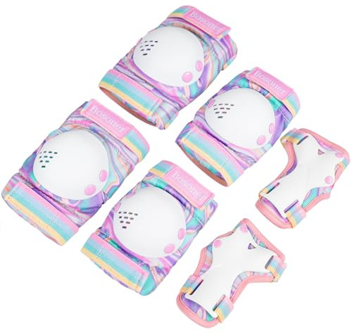 BOSONER Knieschoner Kinder Schoner Inliner Protektoren 6er Set Schützer Inliner Inline Skates Knie Und Ellenbogenschützer Schutzausrüstung Knieschützer Skateboard (15#Regenbogen, M (6-15Jahre))