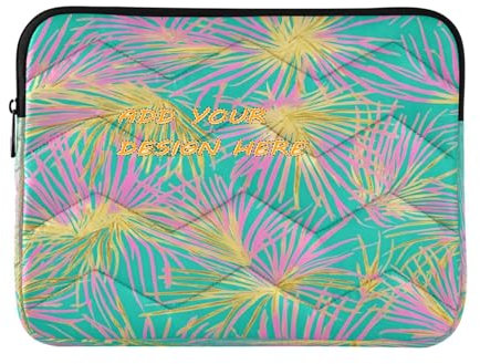 Custom Name Photo 13-14 Inch Computer Case Tropical Palm Tree Peach and Gold Leaves Personalized Carrying Bag with Zipper for Work Journey case para Laptop
