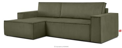KONSIMO Ecksofa mit Schlaffunktion und Stauraum – L-Form Schlafsofa, Links, anpassbare Couch aus hochwertigem Stoff, ideal für Wohnzimmer - Olive