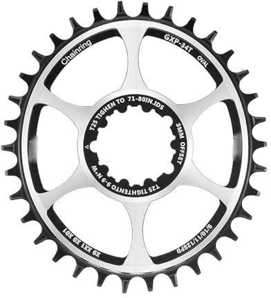 SJHFKDK Plato Bicicleta,Plato de Bici Plato Ovalado con Desplazamiento de 3 mm y 6 mm, Montaje Directo, 32T, 34T y 36T, for Bicicleta de montaña y Carretera(Offset 3mm Oval 34T)