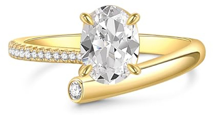 Jeulia Gelbgold 925 Silber Ringe Frauen 2 Karat Zirkonia Kristall Damenring Ovalschliff Bypass Verlobungsring Ewigkeitsringe Eheringe mit Schmuckschatulle für Valentinstag