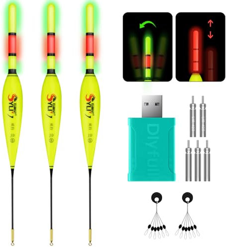 THKFISH 3 Stück LED Angelposen Posen Mit Bissanzeiger Fishing Posen Set Mit Gravity Sensing Und Basis Leuchtpose Angelposen Forellenposen Angel Zubehör (Gelb-Bleiverbrauch 10g)