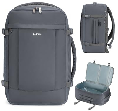 ECOHUB for Easyjet Cabin Bag 45x36x20，30L Anti-theft Underseat Carry On Travel Backpack, Recycled Hand Luggage Bag with Laptop Compartment,Flight Rucksack bag for men women, Grey (Patent Pending)