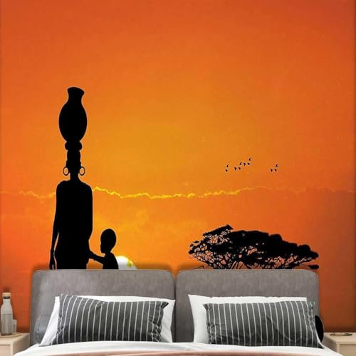Buohwiwe Mural Wallpaper Africa Woman, 3D Panoramic Photo Wallpaper Africa Woman Non-Woven Murals 350x256 cm Art Print Wall Mural Bedrooms Living Room Modern Design Poster Picture q6103