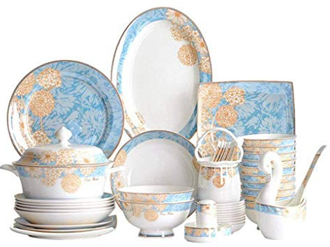 SGKOMN Juego de vajilla de Porcelana China de 60 Piezas para 10 Personas, Hecho a Mano, Estilo Palacio Chino, para Banquetes.