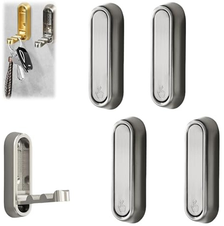 Arsey Folding Wall Hooks, Zinc Alloy Foldable Coat Hooks Wall Mounted with Magnetic Closure, Heavy Duty Flip Down Hook for Hanging Bag, Coat, Umbrella,Towel, Key, Round, Silver