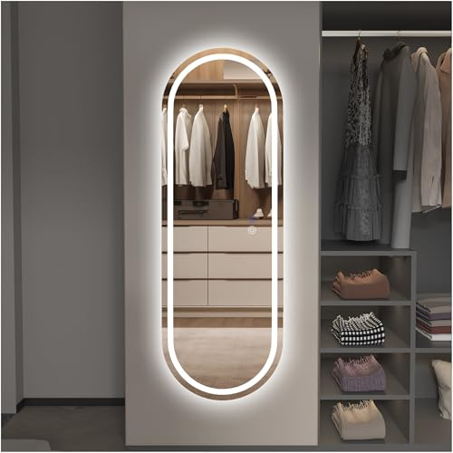 SDXYSTCE Badspiegel mit Beleuchtung,120x40 cm Spiegel Mit Beleuchtung,Oval LED Spiegel, Wandspiegel mit Dreifarbigen Lichtern, Beschlagfrei,Gehärtetes Glas