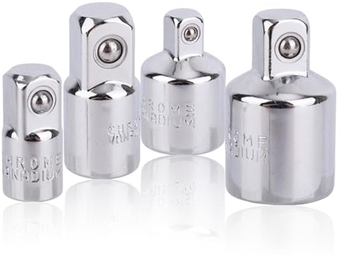 4pcs Socket Adapter and Reducer Set, Chrome Vanadium Steel 1/4 3/8 1/2 Socket Wrench Adapter Kit for Impact Driver Conversion Replacement Parts