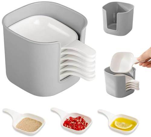 SZJFYMQ Kleine Dipschalen Keramik, 6-teiliges Dip-Sauce-Teller und Halter, Kunststoff-Dip-Gericht mit Aufbewahrungsbox, Dip-Sauce-Gerichte, Schüsseln, Gewürzteller-Set