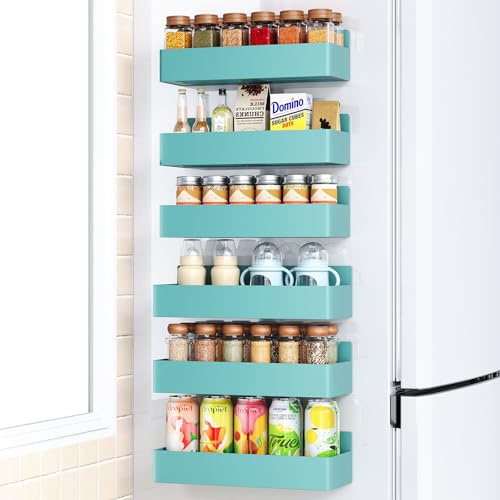 Mystozer Magnetisches Gewürzregal für Kühlschrank, Küchen-Organizer und Aufbewahrungsregal, Blau (6er-Pack)