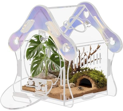 Kit de recinto de araña saltando de hongos, tanque de hábitat acrílico de 3 mm con puerta de alimentación magnética y cerradura, montaje sin herramientas para arañas saltarinas, mantis y tarántulas