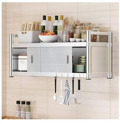 Armoire de rangement murale en acier inoxydable – Étagère de cuisine avec porte coulissante, armoire utilitaire flottante pour garage, bureau, entrepôt