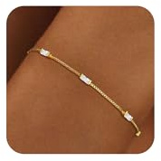Fezodo Armband Damen Gold, 18K Gold/Silber Vergoldet 12 Monate Armband mit Geburtsstein Wasserfest Armbänder Verstellbares Armkette, Geburtstagsgeschenk Geschenke für Frauen Freundin Mädchen