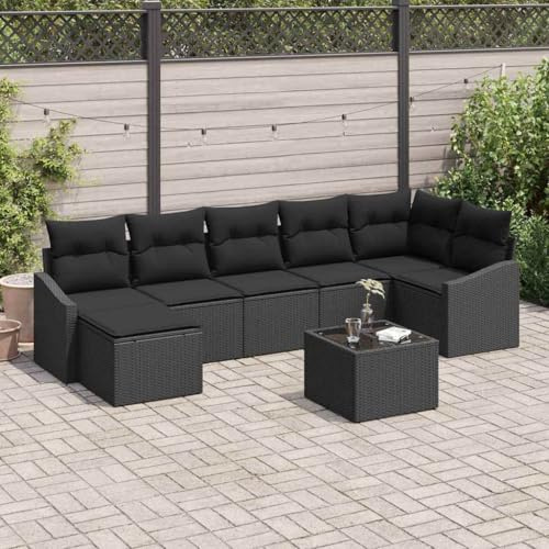Frdhee Juego de muebles de balcón, grupo de asientos de jardín, 8 piezas de ratán negro, muebles de balcón, salón exterior
