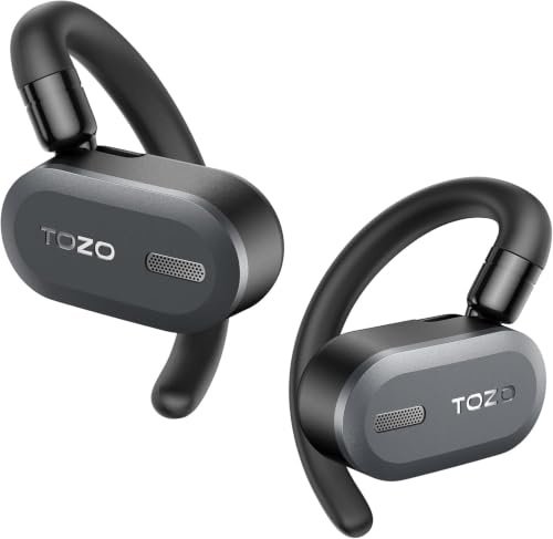 TOZO O2 Open Ear Wireless Earbuds,Multi-Angle Adjust 42H Bluetooth 5.6 | Multi-Angle Adjustable Comfort Fit Bluetooth Headphones, Rich Bass, Crystal Clear Calls, Perfect For Sport Driving Work Black