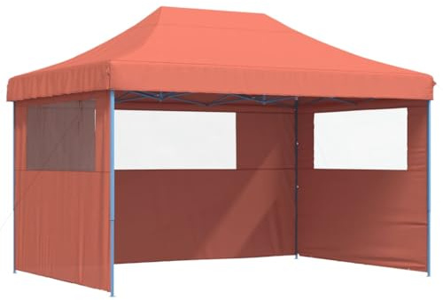 Owoxanthellate Partyzelt Faltbar Pop-Up 410x279 Terrakotta Pavillon mit 3 Seitenteilen klare Fenster Pulverbeschichteter Stahl Gestell Outdoor Gartenlaube für Grill Festival Hochzeit