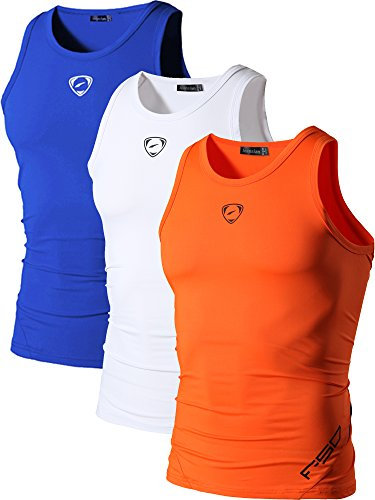 jeansian Herren Sportswear 3 Packs Sport Compression Tank Tops Vests Shirt LSL3306 PackE L