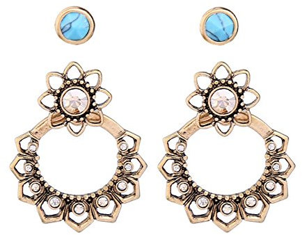 Ohrstecker mit türkisfarbenem Kristall in Indianer-Sommer-Optik, gebürstetes Antik-Gold-Finish