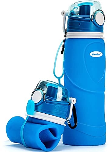 Kemier kollabierbare Silikon-Wasserflaschen-750ML, Medizinische Qualität, BPA-Frei, FDA-Zugelassen, Aufrollen, 26oz, auslaufsicher, Faltbar Sport & Outdoor-Wasserflaschen (Blau)