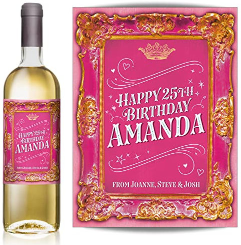 Personalised Colour and Gold Gilt Effect Wine Bottle Label – Wedding, Engagement, Anniversary, Birthday, Hen Night or Any Occasion You Like (Pink/Gold)