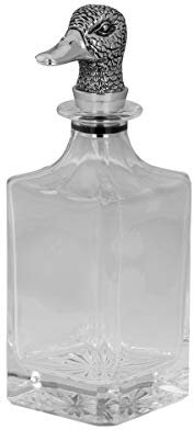 Dekanter / Karaffe Ente, Kristallglas, 750 ml, vernickelt/verchromt, Gesamt-H 25,0cm, Karaffe: 9,0 x 9,0 x 19,0cm, Kopf: 3,5 x 7,0 x 8,0cm