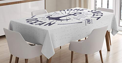 ABAKUHAUS Anker Tischdecke, Startseite Ozean Wörter, Druck mit Klaren Farben ohne Verblassen Waschbar für innen oder Außen Bereich, 140 x 200 cm, Marineblau und Weiß