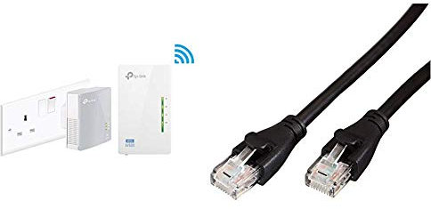 TP-Link TL-WPA4220KIT 2-Port Powerline Adapter WiFi Starter Kit, Range Extender, Broadband/WiFi Extender, WiFi Booster/Hotspot & Amazon Basics RJ45 CAT6 Ethernet LAN Patch Cable (3 m / 10 Feet)
