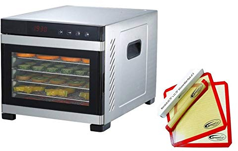 Samson 6 Tray Stainless Steel Food Dehydrator, 'Silent' Digital Controls, 600W, 120V, Square