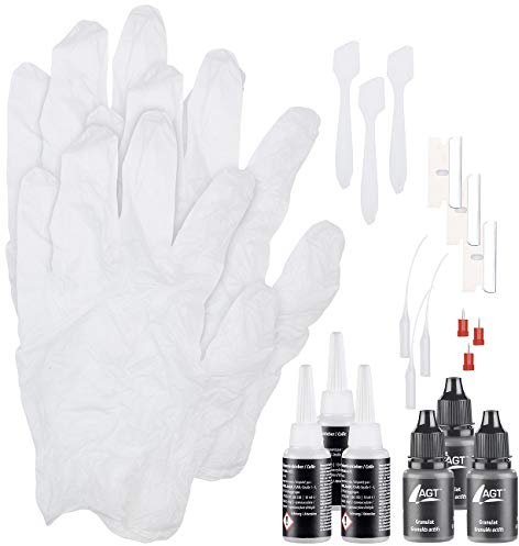 AGT Blitzkleber: 3er-Reparatur-Set aus Sekundenkleber und schwarzem Granulat, je 10 ml (Universal-Reparatur-Kleber, Secundenkleber, Reparaturset)