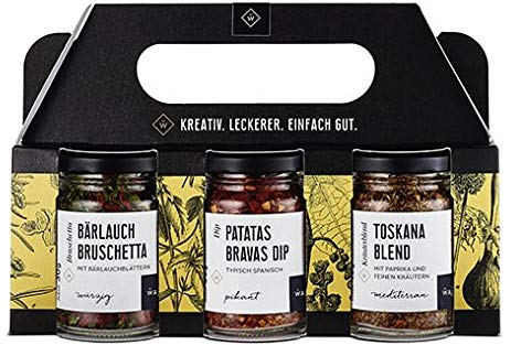 Wajos Gewürze Geschenkset 1: Kräuter und Gewürz Set mit Bruschetta, Dip und Blend, Feinkost Geschenk für Männer und Frauen