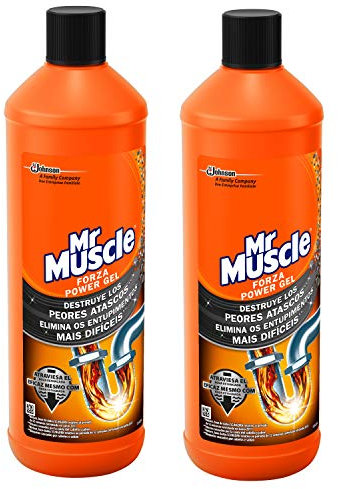 Mr Muscle - Forza Desatascador Gel Power. Gel limpia tuberías. Desatascador líquido potente desagües, Pack 1+1, 2 Unidades de 1L cada una